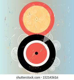 bright abstract background with plates on aged background 