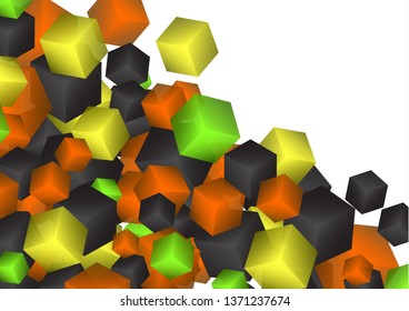 Bright abstract background with randomly arranged multi-colored cubes. Vector illustration for flyer, poster, banner, business card design.