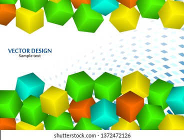 Bright abstract background with randomly arranged multi-colored cubes. Vector illustration for flyer, poster, banner, business card design.