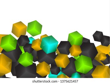 Bright abstract background with randomly arranged multi-colored cubes. Vector illustration for flyer, poster, banner, business card design.