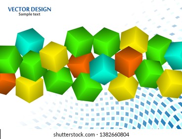 Bright abstract background with randomly arranged multi-colored cubes. Vector illustration for flyer, poster, banner, business card design.