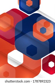 Fondo abstracto brillante de hexágonos multicolores redondeados. Plantilla de presentación comercial. Diseño geométrico moderno. Ilustración del vector