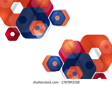 Bright abstract background of rounded multicolored hexagons. Business presentation template. Modern geometric design. Vector illustration