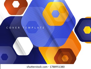 Bright abstract background of rounded multicolored hexagons. Business presentation template. Modern geometric design. Vector illustration