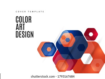 Bright abstract background of rounded multicolored hexagons. Business presentation template. Modern geometric design. Vector illustration