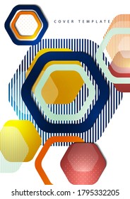 Fondo abstracto brillante de hexágonos y líneas multicolores redondeados. Plantilla de presentación comercial. Diseño geométrico moderno. Ilustración del vector