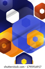 Bright abstract background of rounded multicolored hexagons. Business presentation template. Modern geometric design. Vector illustration