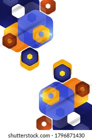 Fondo abstracto brillante de hexágonos multicolores redondeados. Plantilla de presentación comercial. Diseño geométrico moderno. Ilustración del vector