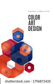 Bright abstract background of rounded multicolored hexagons. Business presentation template. Modern geometric design. Vector illustration