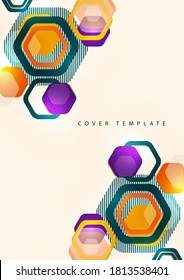 Bright abstract background of rounded multicolored hexagons and lines. Business presentation template. Modern geometric design. Vector illustration