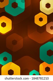 Bright abstract background of rounded multicolored hexagons and lines. Business presentation template. Modern geometric design. Vector illustration