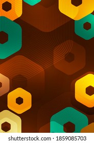 Fondo abstracto brillante de hexágonos y líneas multicolores redondeados. Plantilla de presentación comercial. Diseño geométrico moderno. Ilustración del vector