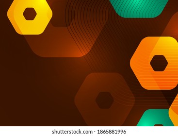 Fondo abstracto brillante de hexágonos y líneas multicolores redondeados. Plantilla de presentación comercial. Diseño geométrico moderno. Ilustración del vector