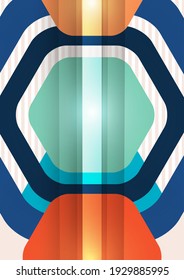 Fondo abstracto brillante de hexágonos y líneas multicolores redondeados. Plantilla de presentación comercial. Diseño geométrico moderno. Ilustración del vector