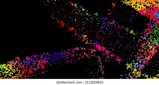 A bright abstract background with a stream of particles on a dark background. Design of flyers for parties, banners for websites, presentations, original packaging. Stock vector illustration.