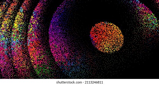 A bright abstract background with a stream of particles on a dark background. Design of flyers for parties, banners for websites, presentations, original packaging. Stock vector illustration.