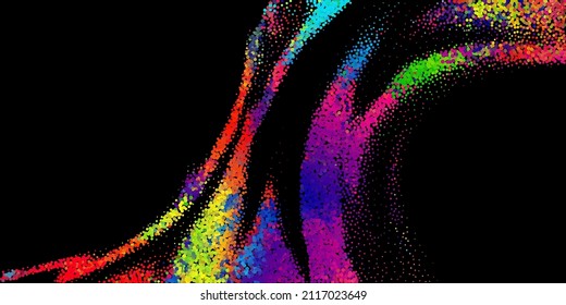 A bright abstract background with a stream of particles on a dark background. Design of flyers for parties, banners for websites, presentations, original packaging. Stock vector illustration.