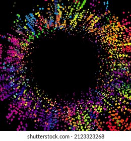 Un fondo abstracto brillante con un flujo de partículas sobre un fondo oscuro. Diseño de folletos para fiestas, banners para sitios web, presentaciones, embalaje original. Ilustración vectorial de material.