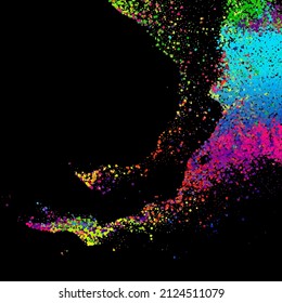 A bright abstract background with a stream of particles on a dark background. Design of flyers for parties, banners for websites, presentations, original packaging. Stock vector illustration.