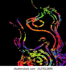 A bright abstract background with a stream of particles on a dark background. Design of flyers for parties, banners for websites, presentations, original packaging. Stock vector illustration.