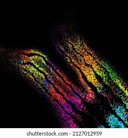A bright abstract background with a stream of particles on a dark background. Design of flyers for parties, banners for websites, presentations, original packaging. Stock vector illustration.