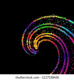 A bright abstract background with a stream of particles on a dark background. Design of flyers for parties, banners for websites, presentations, original packaging. Stock vector illustration.