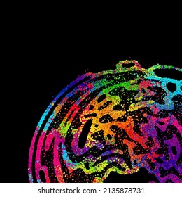 Un fondo abstracto brillante con un flujo de partículas sobre un fondo oscuro. Diseño de folletos para fiestas, banners para sitios web, presentaciones, embalaje original. Ilustración vectorial de material.