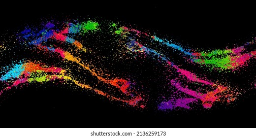 A bright abstract background with a stream of particles on a dark background. Design of flyers for parties, banners for websites, presentations, original packaging. Stock vector illustration.