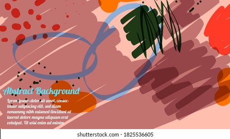 Bright abstract background with strokes, marker, spots, geometric shapes. Collage with fantasy shapes. Vector illustration. 