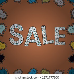 Bright abstract background with text. Best sale banner. Vector illustration. Original poster for discount. Seamless pattern. Illustration in brown, white and black colors.
