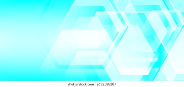 Bright abstract background with transparent overlapping hexagons in light blue and cyan gradient tones
