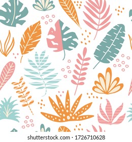 Bright abstract background from various leaves of tropical plants. Creates a summer mood, sets for relaxation and positive.