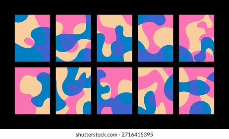 Fondos abstractos brillantes en estilo doodle con formas dinámicas y patrones peculiares. Ideal para carteles, diseños editoriales, packaging y diseño creativo