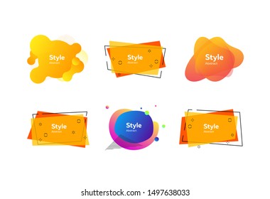 Bright abstract badges set. Multicolored liquid shapes with sample text. Trendy minimal templates for presentations, banners, flyers and apps. Vector illustration