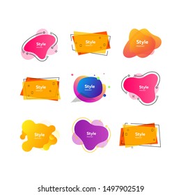 Bright abstract badges set. Multicolored liquid shapes with sample text. Trendy minimal templates for presentations, banners, flyers and apps. Vector illustration