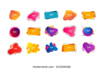 Bright abstract badges set. Multicolored liquid shapes with sample text. Trendy minimal templates for presentations, banners, flyers and apps. Vector illustration
