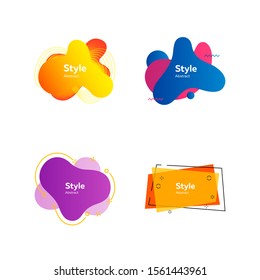 Bright abstract badges set. Multicolored liquid shapes with sample text. Trendy minimal templates for presentations, banners, flyers and apps. Vector illustration
