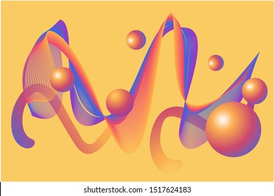 bright abstract banner with balls and ribbons on an orange background