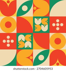 Brillante patrón de estilo abstracto Bauhaus hecho de Formas geométricas, colores llamativos, círculos, cuadrados y Elementos decorativos. Diseño sin costuras moderno conveniente para los textiles, fondos, empaquetado, Fondos de pantalla