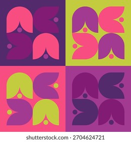 Padrão de estilo Bauhaus abstrato brilhante feito de formas geométricas, cores em negrito, círculos, quadrados e elementos decorativos. Design moderno sem emenda adequado para têxteis, fundos, embalagem, papéis de parede