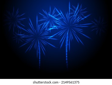 Helles abstraktes blaues Feuerwerk, Hintergrund. Vektordesign