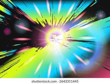 Bright abstract burst in a modern vaporwave style with neon yellow, pink, blue gradients and sharp jagged shapes. The design feels dynamic and energetic, echoing current digital art trends.