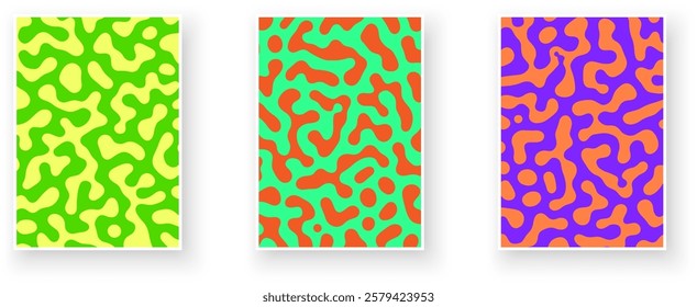 Bright, abstract camouflage patterns with bold colors and organic shapes. Ideal for modern designs. Vector illustration.