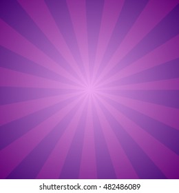 Bright abstract cartoon background with repeated violet stripes around the center. Retro circus tent wallpaper. The sign of mystery, in the West and universal harmony in the East. Party posters design