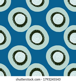 Un círculo abstracto brillante sin fisuras. Fondo azul. Ornamento geométrico claro. Sencillo telón de fondo. Perfecto para papel pintado, textil, papel envolvente, impresión de tela. Ilustración vectorial.