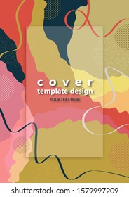 Bright abstract color background. Geometric wave shapes, decorative lines, circles of dots. Modern design. Template for banner, flyer, poster, brochure, gift card, cover. Vector illustration