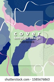 Bright abstract color background. Geometric wave shapes, decorative lines, circles of dots. Modern design. Template for banner, flyer, poster, brochure, gift card, cover. Vector illustration