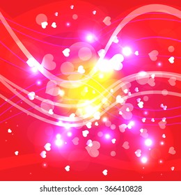 Bright abstract color vector graphic illustration of Valentine day love holiday with symbol of beautiful heart shape and lights on colorful background