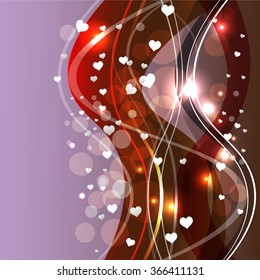 Bright abstract color vector graphic illustration of Valentine day love holiday with symbol of beautiful heart shape and lights on colorful background