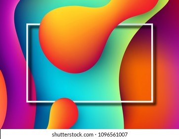 Fondo colorido abstracto brillante con marco rectangular blanco. Ilustración vectorial.